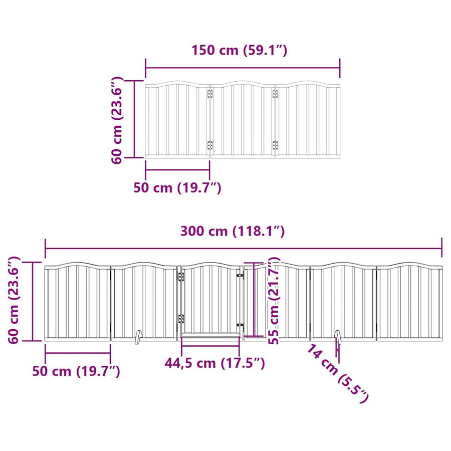 Hondenhek Inklapbaar Met Deur 15 Panelen 750Cm Populierhout 50 x 60 x 2 cm Wit