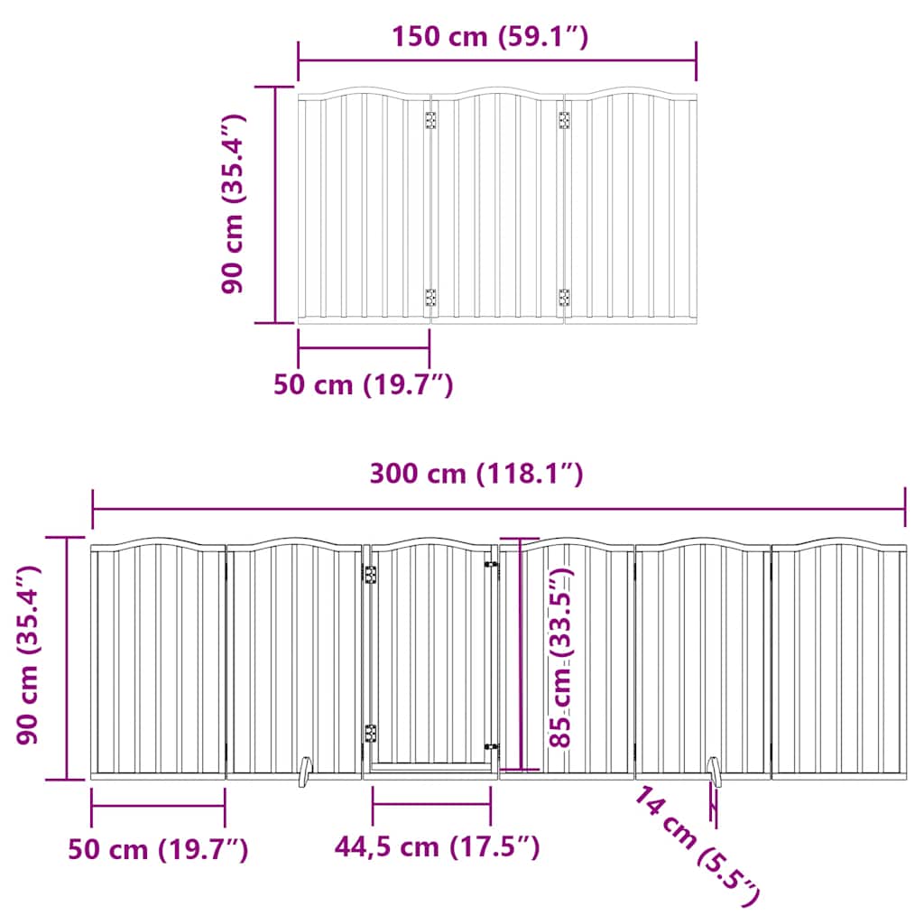 Hondenhek Inklapbaar 9 Panelen 450 Cm Populierenhout 50 x 90 x 2 cm Bruin