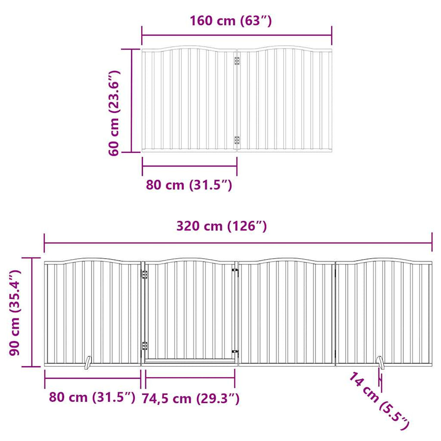 Hondenhek inklapbaar met deur 8 panelen 640 cm populierenhout