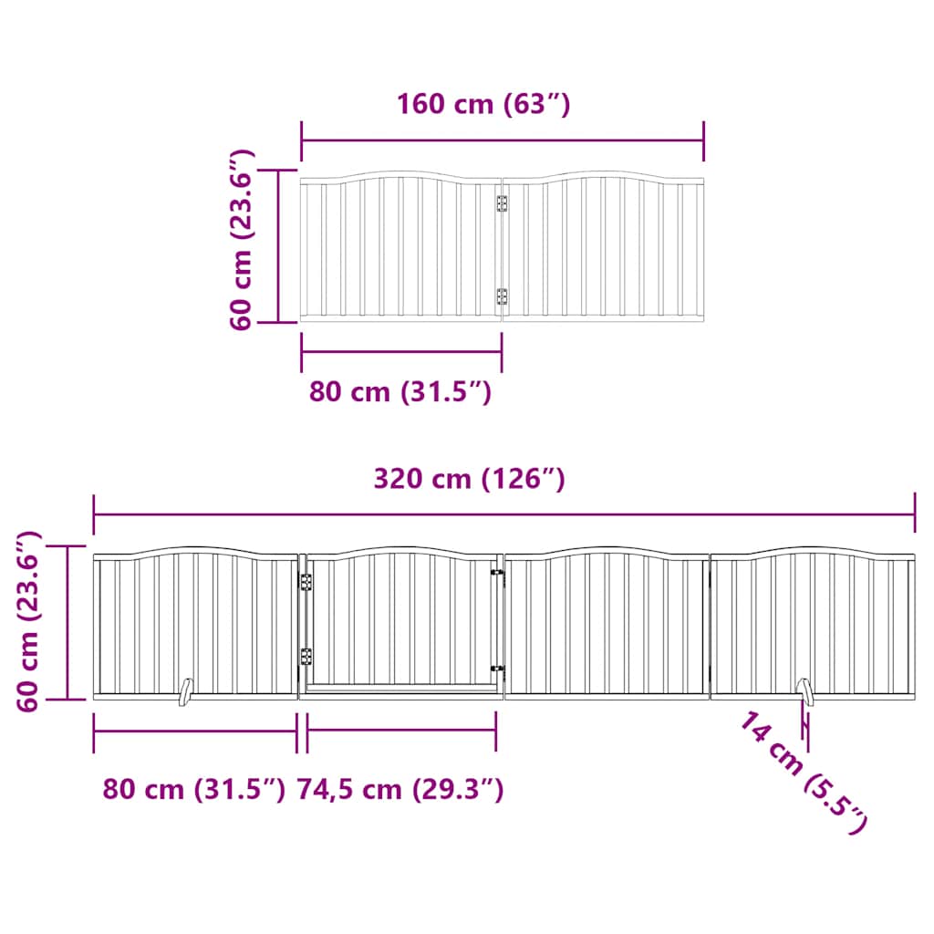 Hondenhek inklapbaar met deur 8 panelen 640 cm populierhout wit