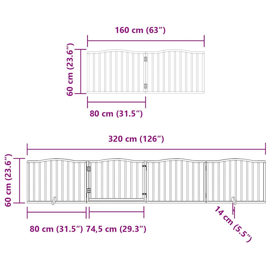 Hondenhek inklapbaar met deur 12 panelen 960cm populierhout wit