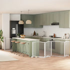 Foldable Dog Gate with Door, 6 Panels, 480 cm, Poplar Wood, White