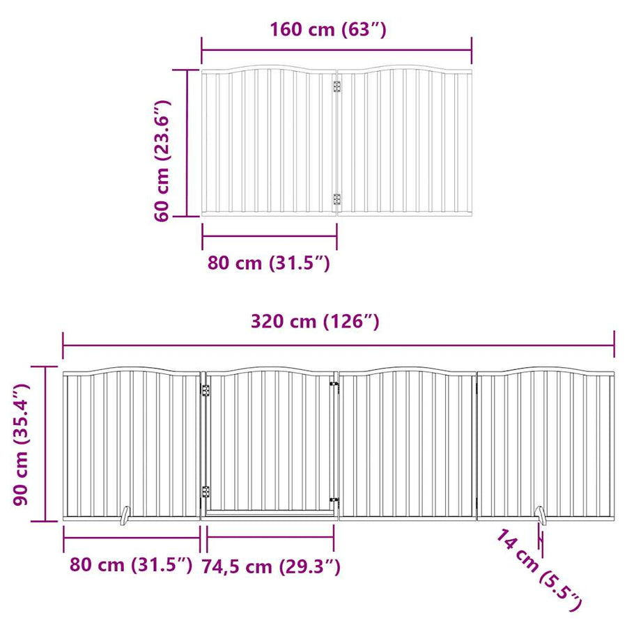 Hondenhek inklapbaar met deur 8 panelen 640 cm populierhout wit
