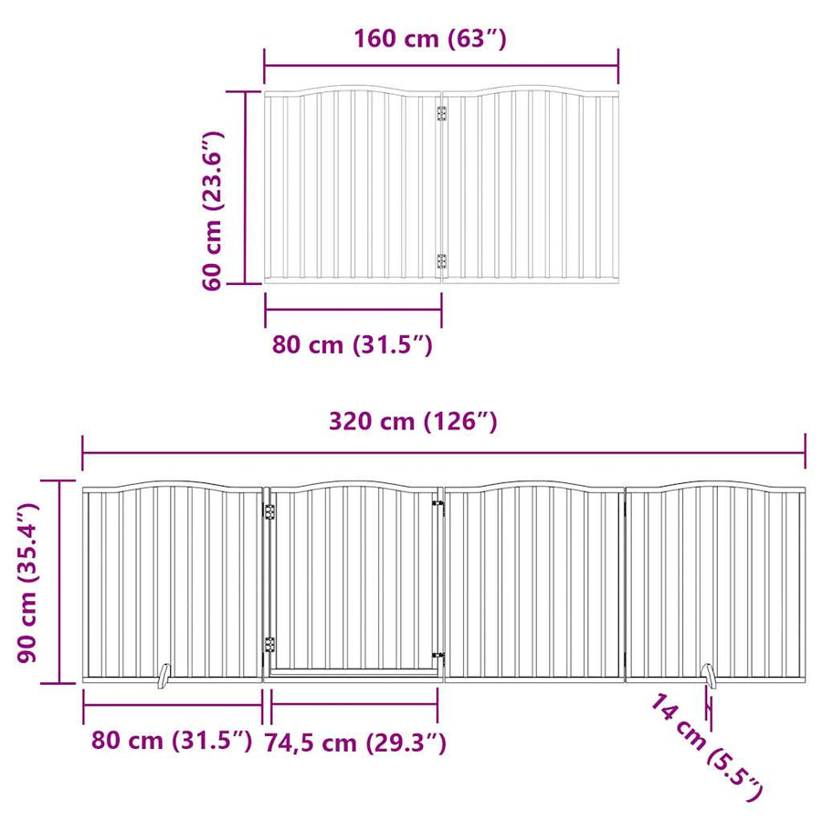 Hondenhek inklapbaar met deur 10 panelen 800cm populierhout wit