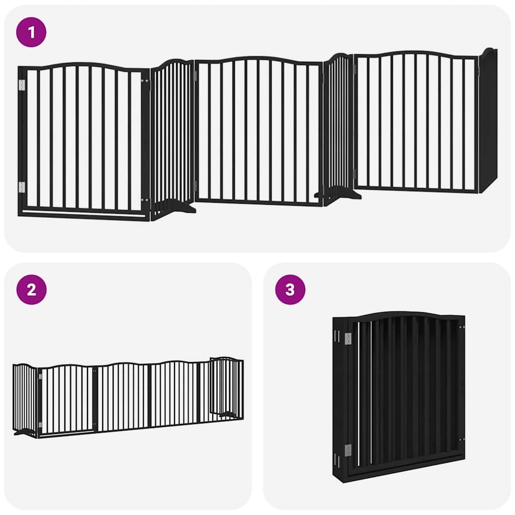 Hondenhek Inklapbaar 6 Panelen 480 Cm Populierenhout 80 x 90 x 2 cm Zwart