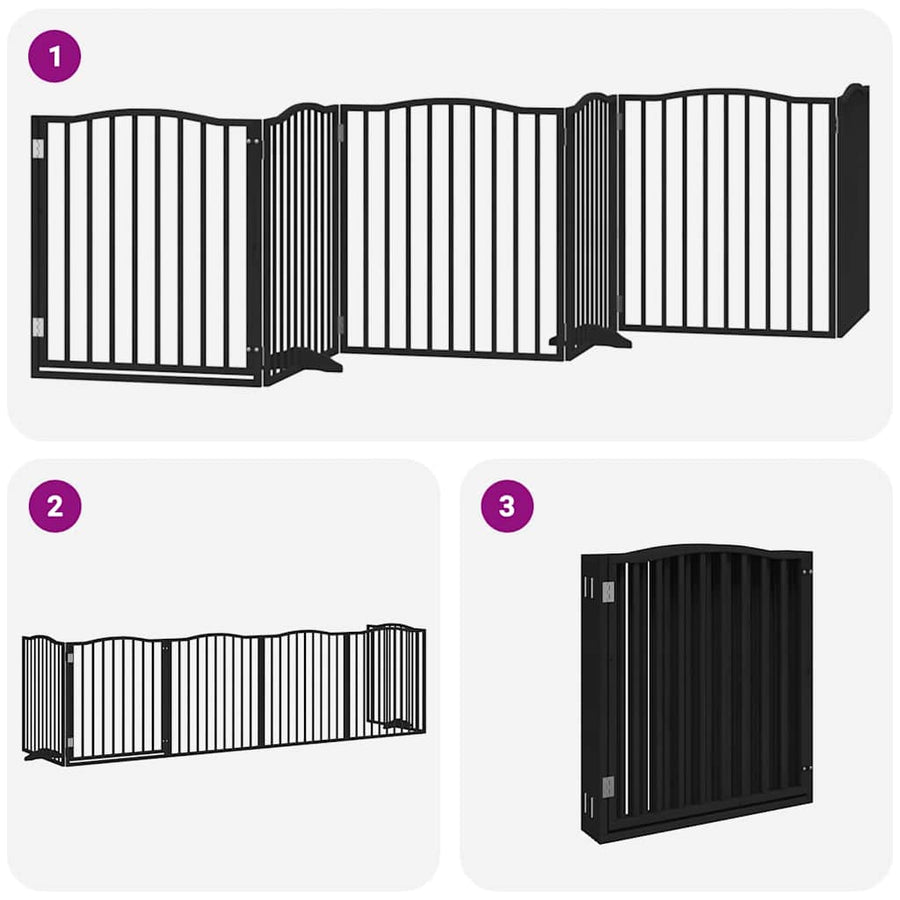 Hondenhek Inklapbaar 6 Panelen 480 Cm Populierenhout 80 x 90 x 2 cm Zwart