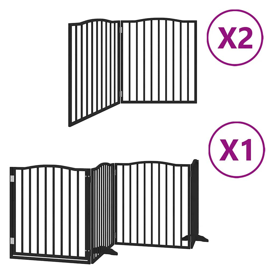 Hondenhek Inklapbaar 8 Panelen 640 Cm Populierenhout 80 x 90 x 2 cm Zwart