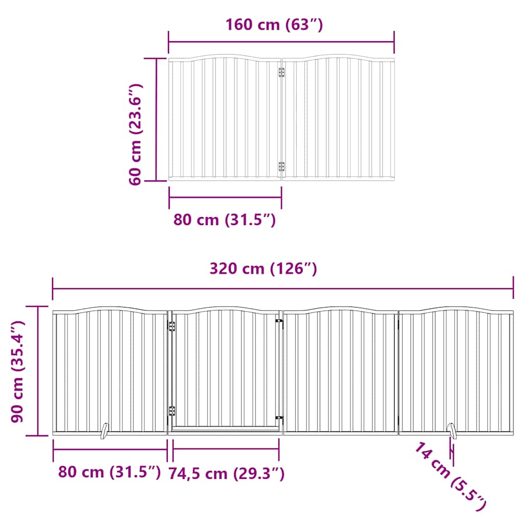 Hondenhek Inklapbaar 8 Panelen 640 Cm Populierenhout 80 x 90 x 2 cm Zwart