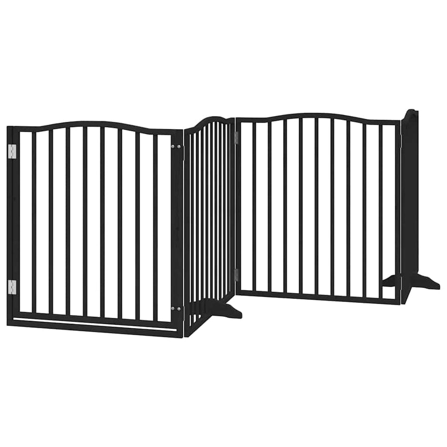 Hondenhek Inklapbaar 8 Panelen 640 Cm Populierenhout 80 x 90 x 2 cm Zwart