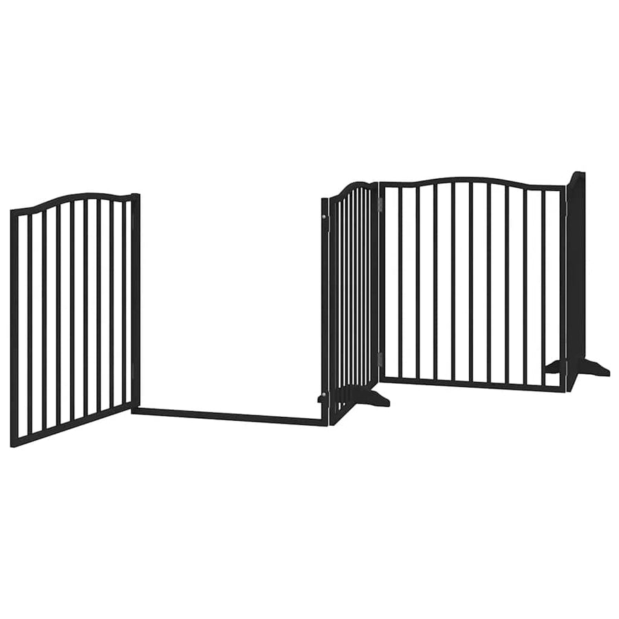 Hondenhek Inklapbaar 8 Panelen 640 Cm Populierenhout 80 x 90 x 2 cm Zwart