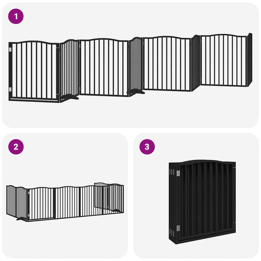 Hondenhek Inklapbaar 8 Panelen 640 Cm Populierenhout 80 x 90 x 2 cm Zwart