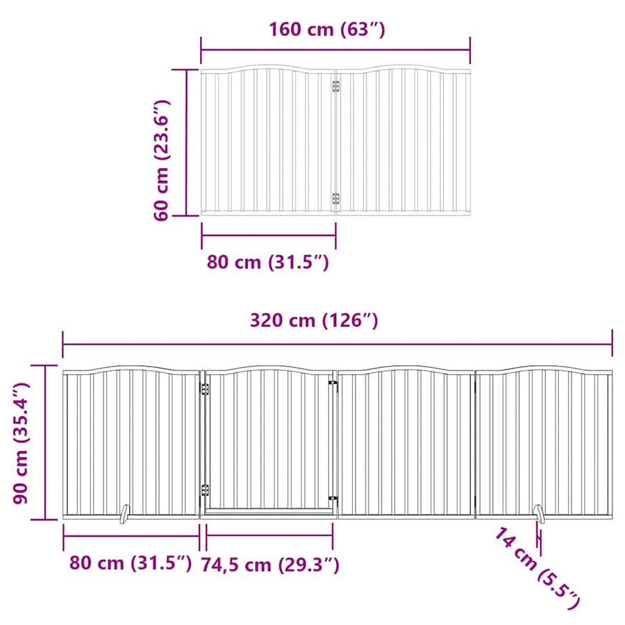 Hondenhek Inklapbaar 10 Panelen 800 Cm Populierenhout 80 x 90 x 2 cm Zwart
