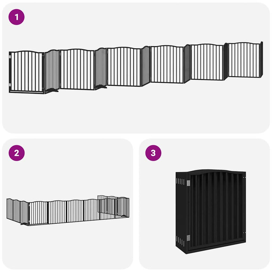 Hondenhek Inklapbaar 12 Panelen 960 Cm Populierenhout 80 x 90 x 2 cm Zwart