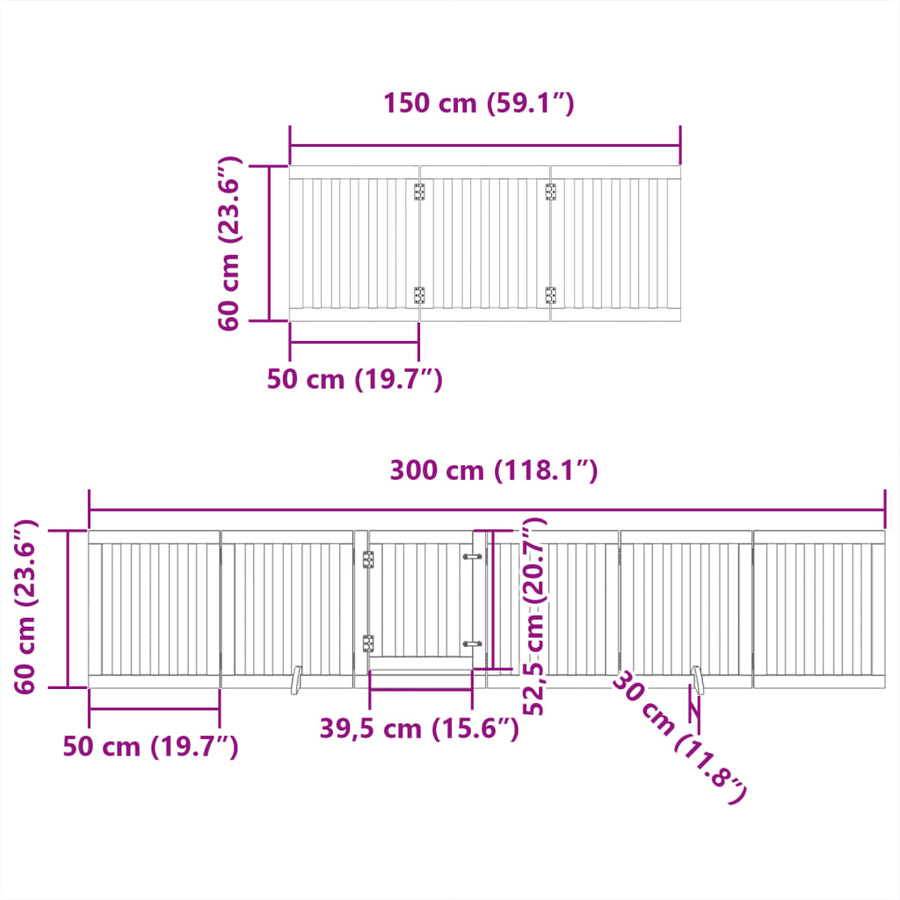 Hondenhek inklapbaar met deur 15 panelen 750cm populierhout wit