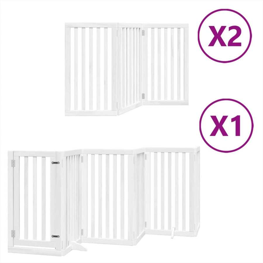 Hondenhek inklapbaar met deur 12 panelen 600cm populierhout wit