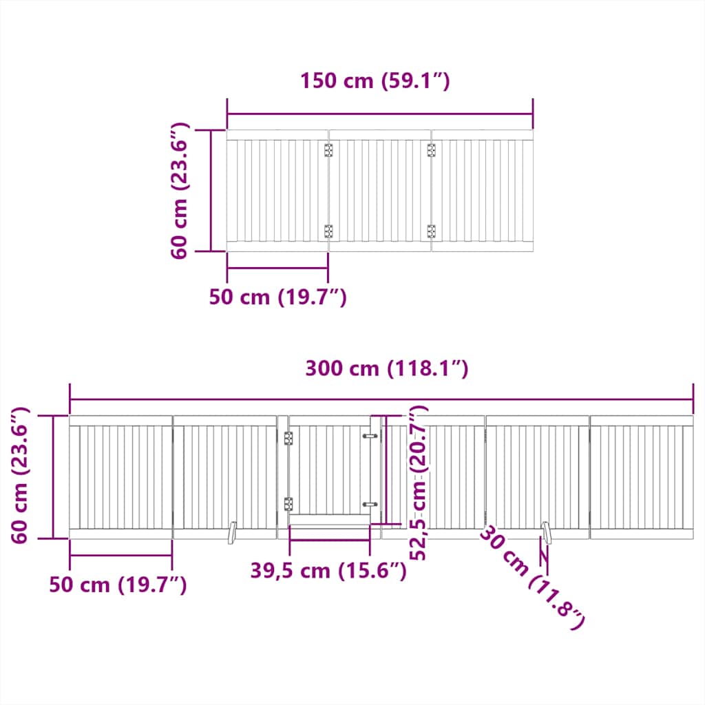 Hondenhek Inklapbaar 9 Panelen 450 Cm Populierenhout 50 x 60 x 2 cm Zwart