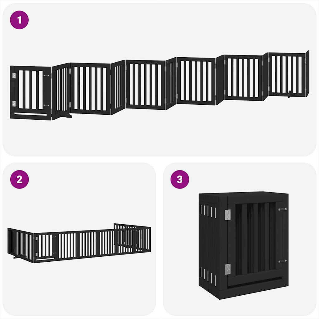 Hondenhek Inklapbaar 12 Panelen 600 Cm Populierenhout 50 x 60 x 2 cm Zwart