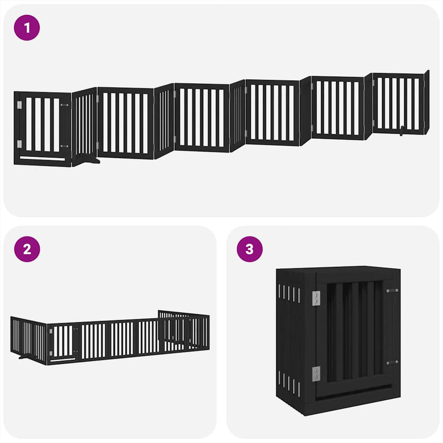 Hondenhek Inklapbaar 12 Panelen 600 Cm Populierenhout 50 x 60 x 2 cm Zwart