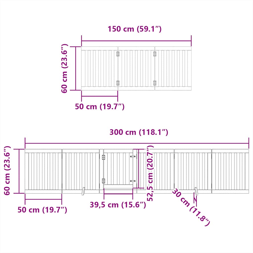 Hondenhek Inklapbaar 12 Panelen 600 Cm Populierenhout 50 x 60 x 2 cm Zwart