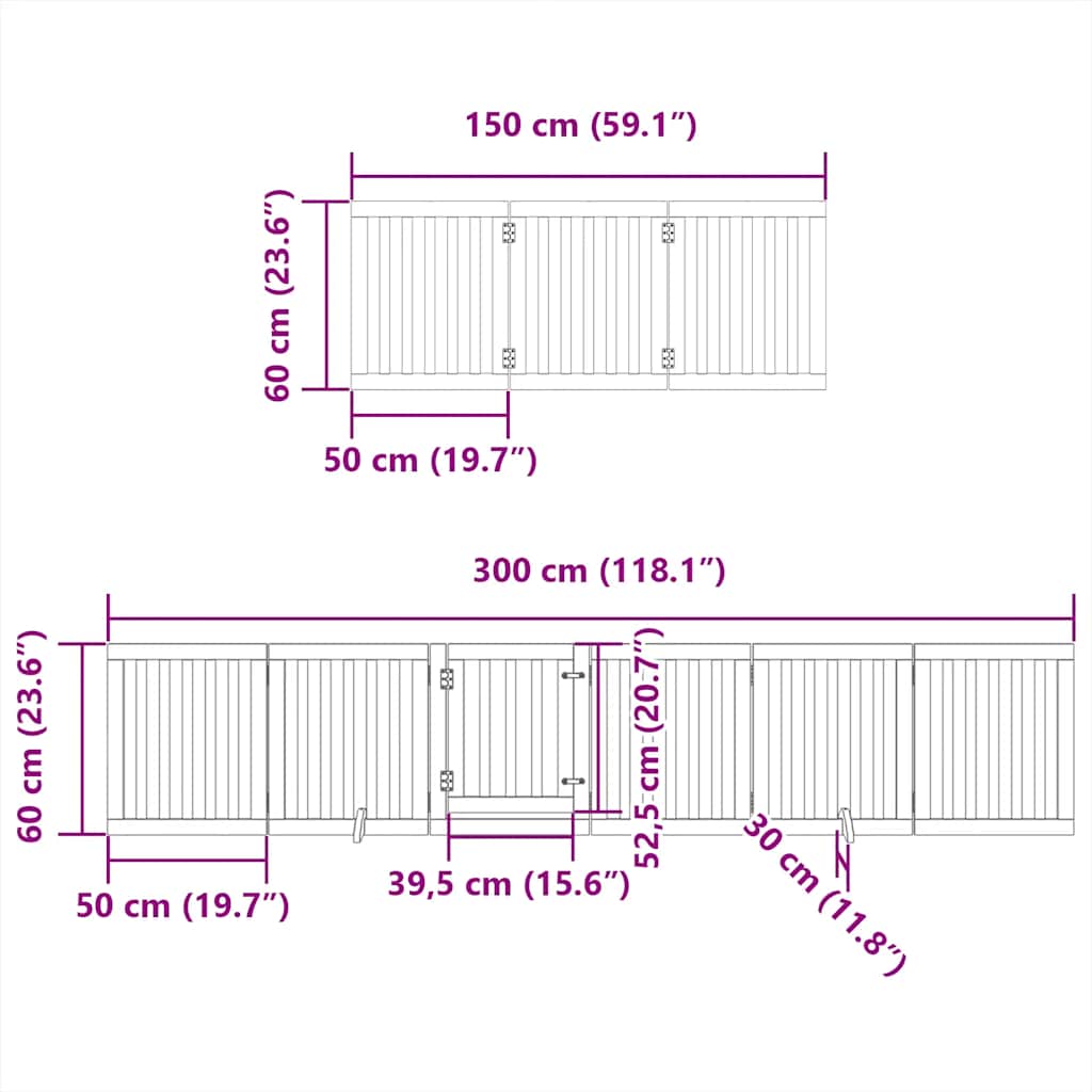 Hondenhek Inklapbaar 15 Panelen 750 Cm Populierenhout 50 x 60 x 2 cm Zwart