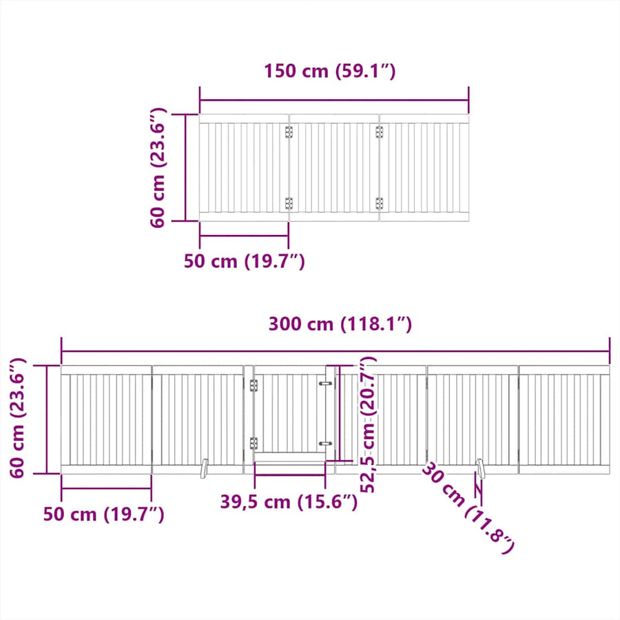Hondenhek Inklapbaar 15 Panelen 750 Cm Populierenhout 50 x 60 x 2 cm Zwart