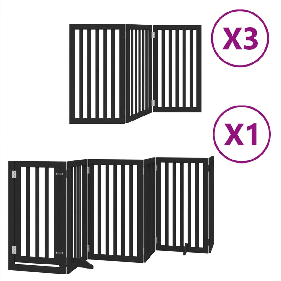 Hondenhek inklapbaar 15 panelen 750 cm populierenhout zwart