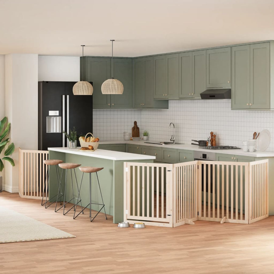 Hondenhek inklapbaar met deur 8 panelen 640 cm populierenhout