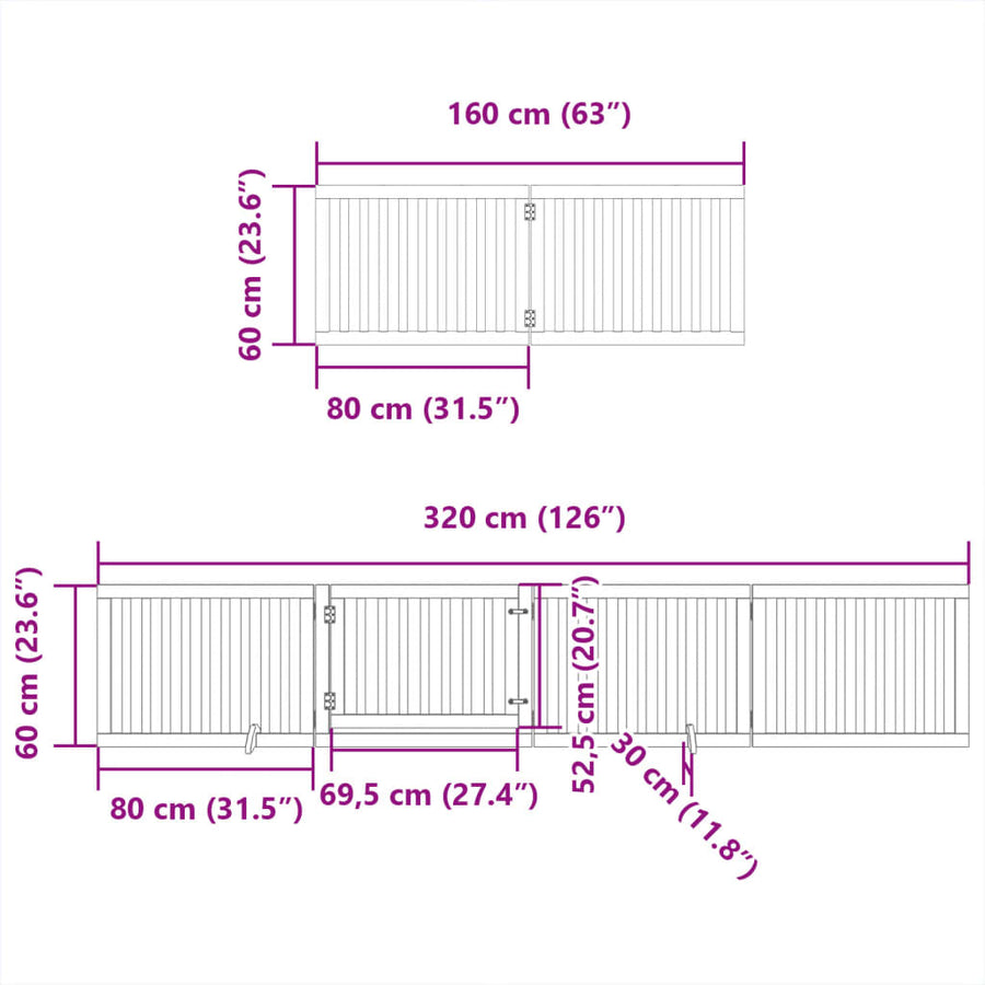 Hondenhek inklapbaar met deur 8 panelen 640 cm populierhout wit