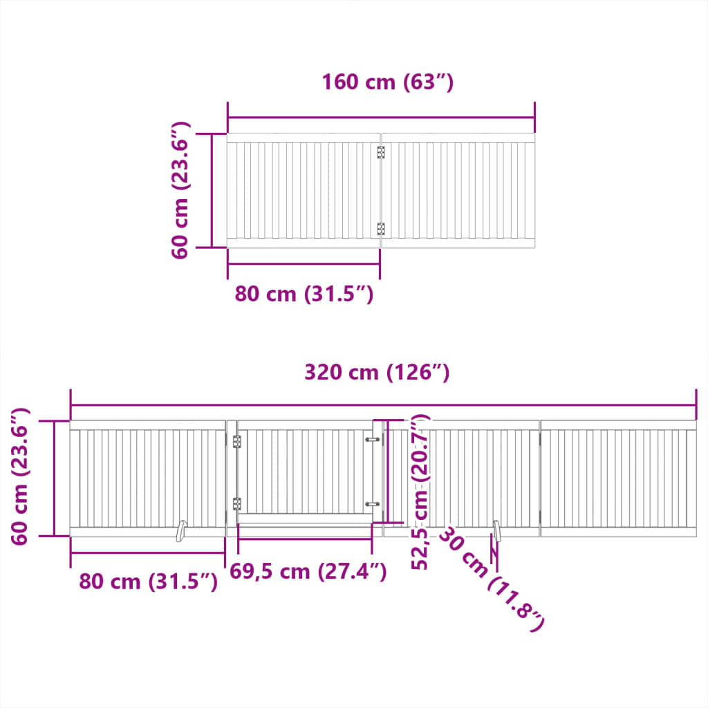 Hondenhek inklapbaar met deur 12 panelen 960cm populierhout wit