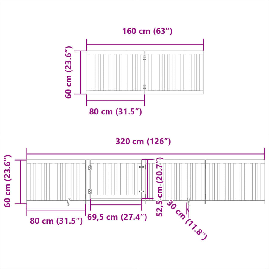 Hondenhek inklapbaar met deur 12 panelen 960cm populierhout wit