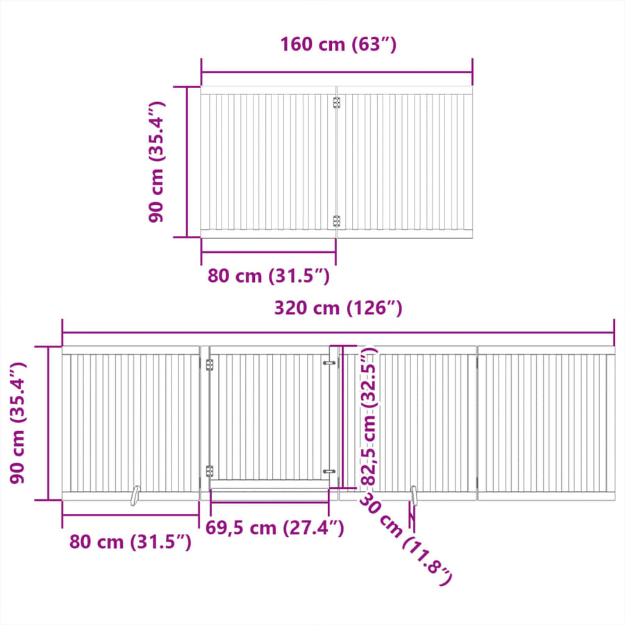 Hondenhek inklapbaar met deur 6 panelen 480 cm populierhout wit