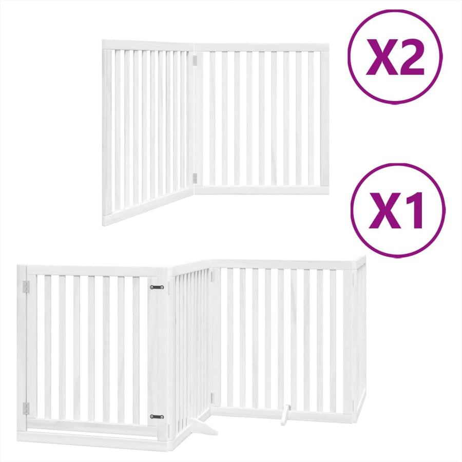 Hondenhek inklapbaar met deur 8 panelen 640 cm populierhout wit