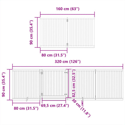 Hondenhek inklapbaar met deur 8 panelen 640 cm populierhout wit