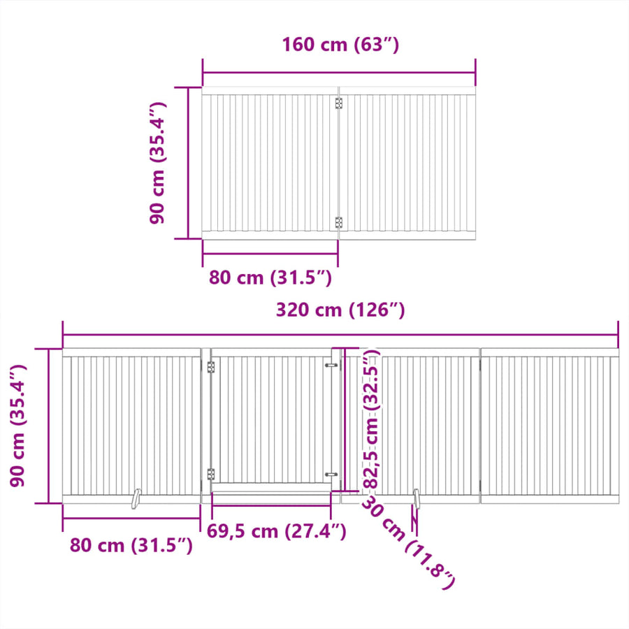 Hondenhek inklapbaar met deur 10 panelen 800cm populierhout wit