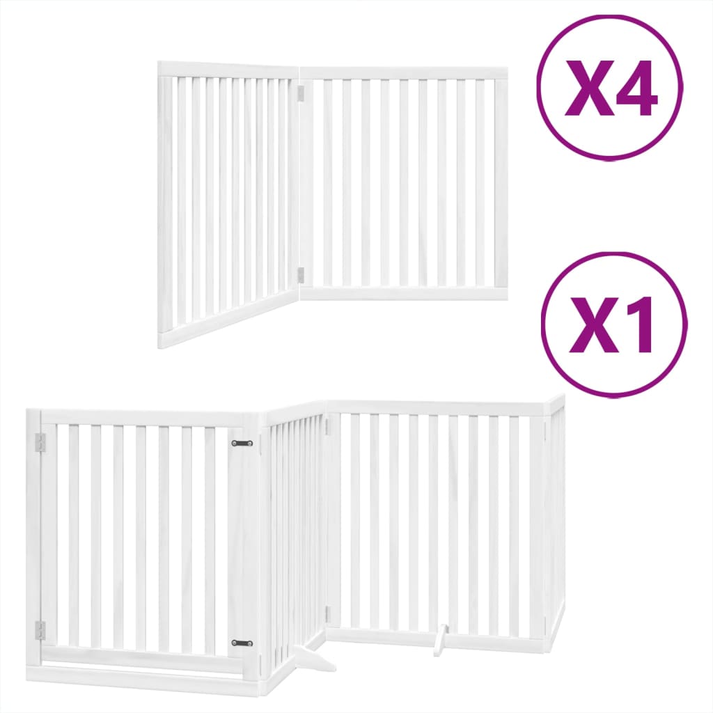 Hondenhek inklapbaar met deur 12 panelen 960cm populierhout wit