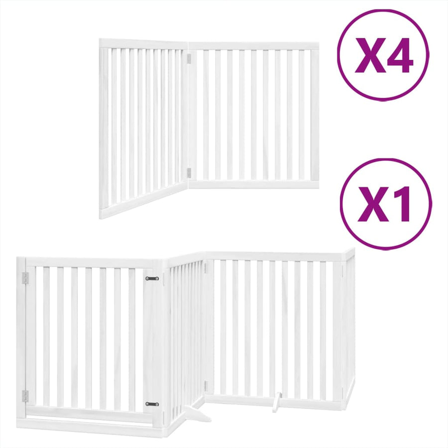 Hondenhek inklapbaar met deur 12 panelen 960cm populierhout wit