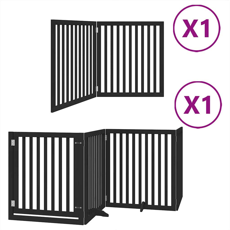 Hondenhek Inklapbaar 6 Panelen 480 Cm Populierenhout 80 x 90 x 2 cm Zwart