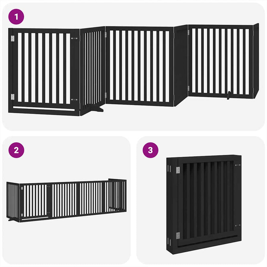 Hondenhek Inklapbaar 6 Panelen 480 Cm Populierenhout 80 x 90 x 2 cm Zwart