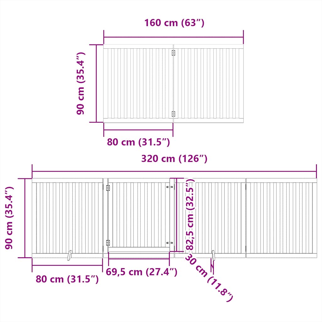 Hondenhek Inklapbaar 6 Panelen 480 Cm Populierenhout 80 x 90 x 2 cm Zwart