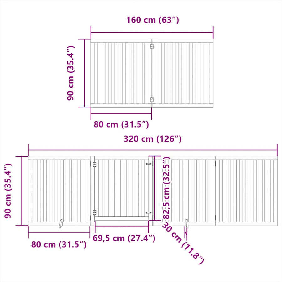 Hondenhek Inklapbaar 6 Panelen 480 Cm Populierenhout 80 x 90 x 2 cm Zwart