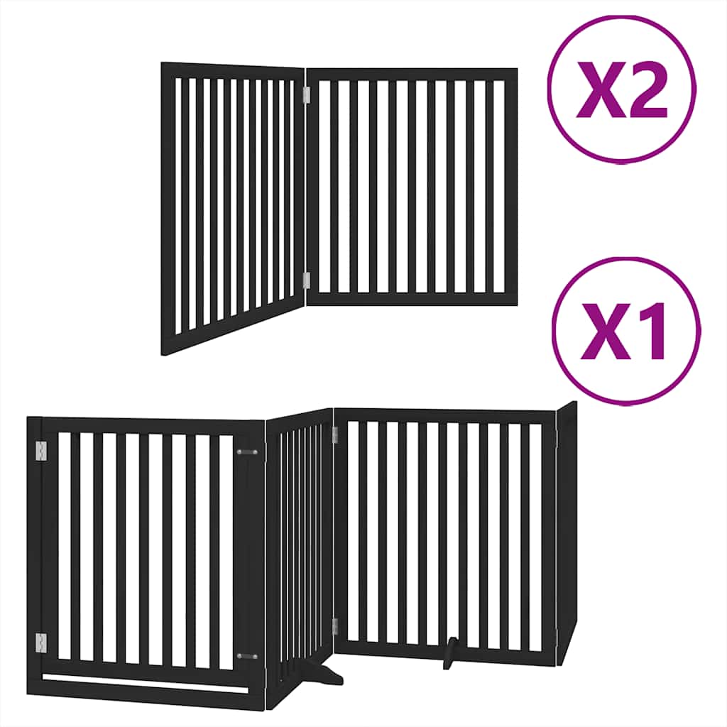 Hondenhek Inklapbaar 8 Panelen 640 Cm Populierenhout 80 x 90 x 2 cm Zwart