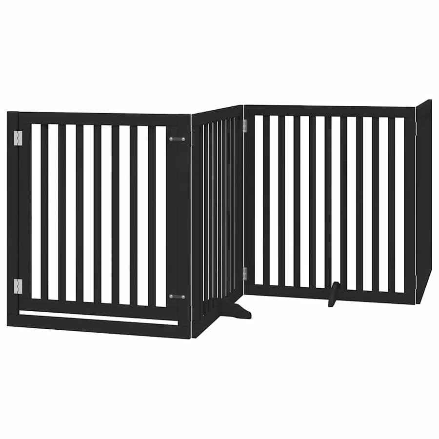 Hondenhek Inklapbaar 8 Panelen 640 Cm Populierenhout 80 x 90 x 2 cm Zwart