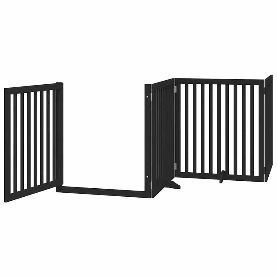 Hondenhek Inklapbaar 8 Panelen 640 Cm Populierenhout 80 x 90 x 2 cm Zwart