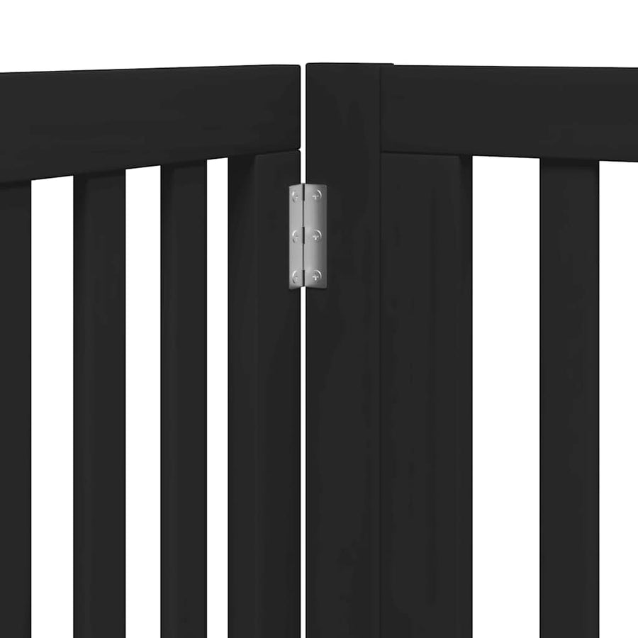 Hondenhek Inklapbaar 8 Panelen 640 Cm Populierenhout 80 x 90 x 2 cm Zwart