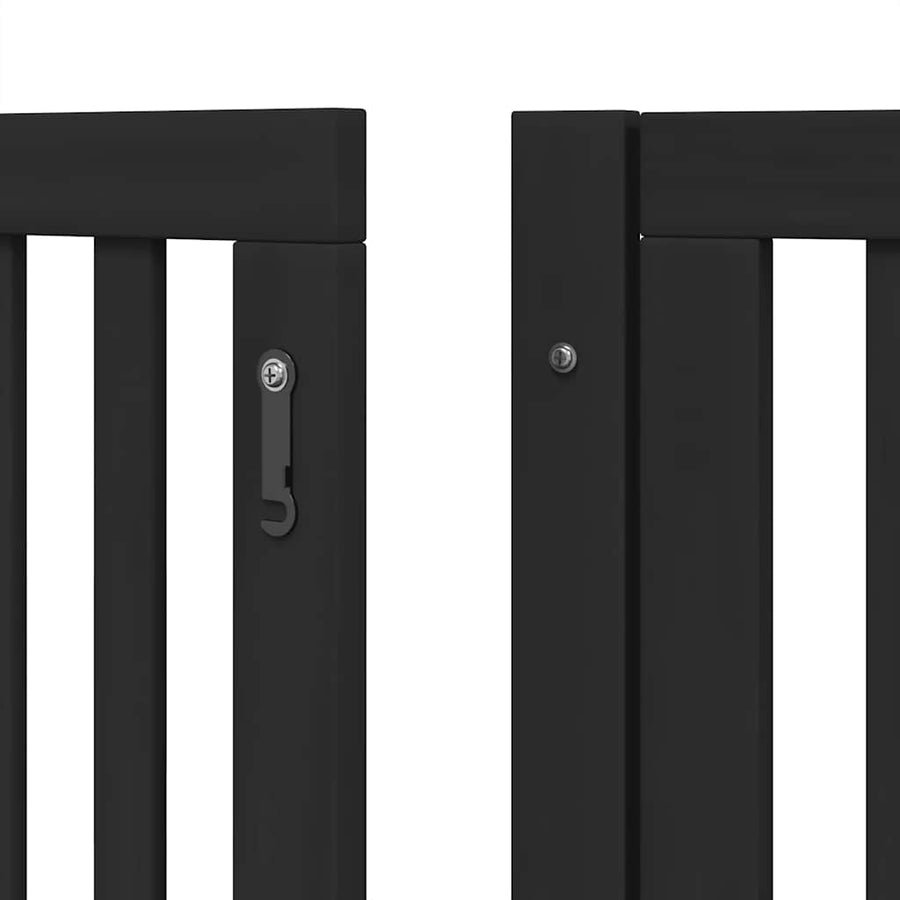 Hondenhek Inklapbaar 8 Panelen 640 Cm Populierenhout 80 x 90 x 2 cm Zwart
