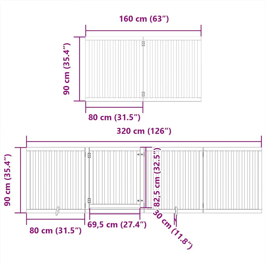 Hondenhek Inklapbaar 8 Panelen 640 Cm Populierenhout 80 x 90 x 2 cm Zwart