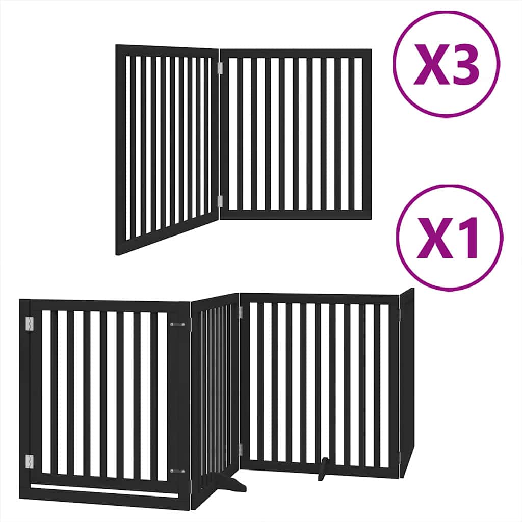 Hondenhek Inklapbaar 10 Panelen 800 Cm Populierenhout 80 x 90 x 2 cm Zwart