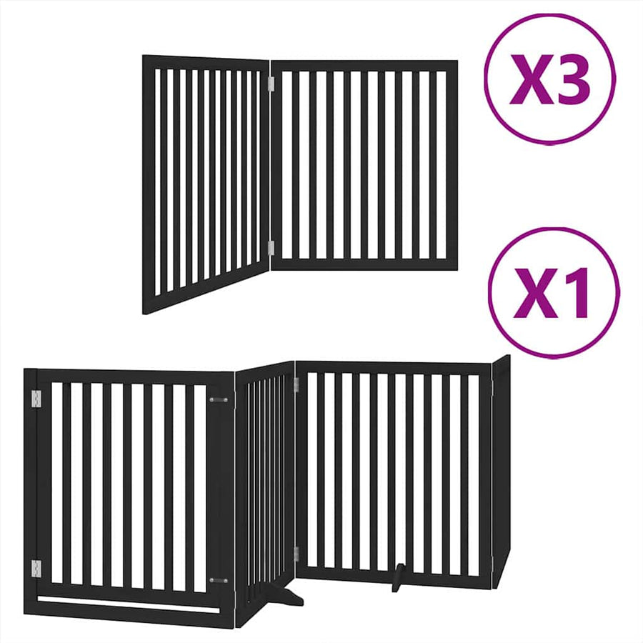 Hondenhek Inklapbaar 10 Panelen 800 Cm Populierenhout 80 x 90 x 2 cm Zwart