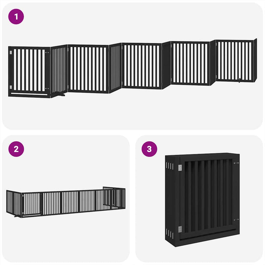 Hondenhek Inklapbaar 10 Panelen 800 Cm Populierenhout 80 x 90 x 2 cm Zwart