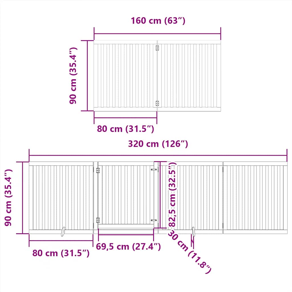 Hondenhek Inklapbaar 10 Panelen 800 Cm Populierenhout 80 x 90 x 2 cm Zwart